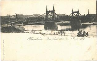 1898 Mannheim, Die Neckarbrücke / bridge. Verlag v. Edm. von König (cut)