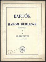 Bartók Béla 4 műve: Mikrokozmosz zongorára. I.; Vázlatok zongorára Op. 9.; Három burleszk zongorára. Op. 8.; Két kép. Kotta. Bp.,1952-1954,Zeneműkiadó.
