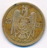 Románia 1930. 20L Ni-sárgaréz "II. Károly" T:2- Romania 1930. 20 Lei Ni-Brass "Carol ...