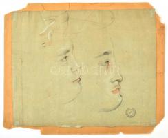 Székely Bertalan (1835-1910): Kettős arc vázlat, ceruza, papír (gyűrött), jelzett (hagyatéki pecsét), 25×35 cm