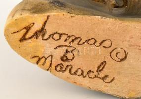 Indián pár, jelzett gipsz szobor, kis sérülésekkel, 15×14 cm