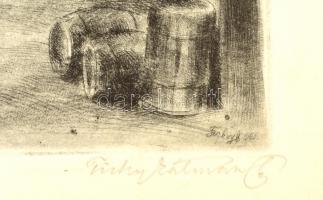 Tichy Kálmán (1888-1968): Bástya Bártfán. Rézkarc, papír, jelzett, 26×19,5 cm