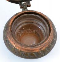 Díszes asztali fém tinta és tolltartó, üvegbetéten csorbával, 20×20 cm