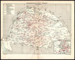 cca 1890 Magyarország vasúti térképe, Révai Kartográfia, 24×30 cm