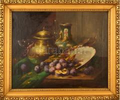 Anton Raufer-Redtwitz (1871-1965): Szilvás csendélet. Olaj, vászon, jelzett, keretben, 55×69 cm