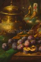 Anton Raufer-Redtwitz (1871-1965): Szilvás csendélet. Olaj, vászon, jelzett, keretben, 55×69 cm