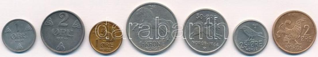 Norvégia 1942-1971. 1ö-1K (7xklf) T:1-,2 Norway 1942-1971. 1 Ore - 1 Krone (7xdiff) C:AU,XF