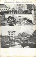 Horní Jindrichov, Oberhennersdorf (Rumburk, Rumburg); Der Brückeneinstrutz in Oberhennersdorf am 21. 11. 1906. / bridge collapse (fa)