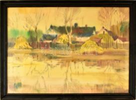 Osváth Miklós (1935-): Eső után. Akvarell, papír, jelzett, üvegezett keretben, 46×66 cm