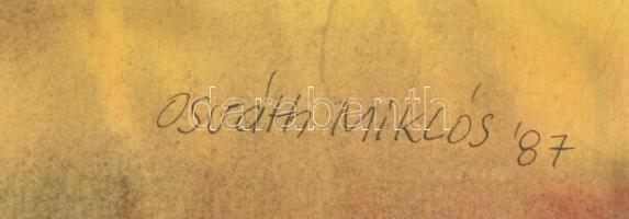 Osváth Miklós (1935-): Eső után. Akvarell, papír, jelzett, üvegezett keretben, 46×66 cm