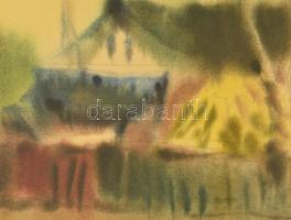 Osváth Miklós (1935-): Eső után. Akvarell, papír, jelzett, üvegezett keretben, 46×66 cm