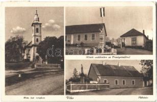 1944 Vilke, Velká nad Iplom; Hősök emlékműve, országzászló, plébánia, római katolikus templom / church, heroes monument, Hungarian flag, parish