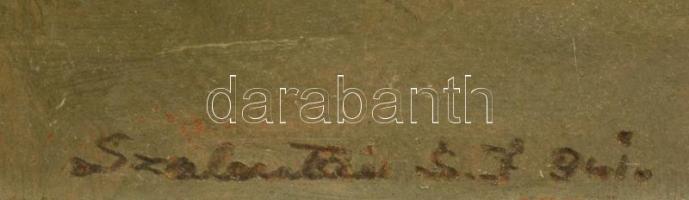 Szalatnyai József (1915-1994): Falusi életkép télen. Olaj, farost, jelzett, keretben, 55×70 cm