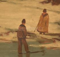 Szalatnyai József (1915-1994): Falusi életkép télen. Olaj, farost, jelzett, keretben, 55×70 cm