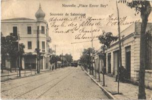 1909 Thessaloniki, Saloniki, Salonique; Place Enver Bey / square, trams. Editeurs: Matarasso Saragoussi & Rousso (EK)
