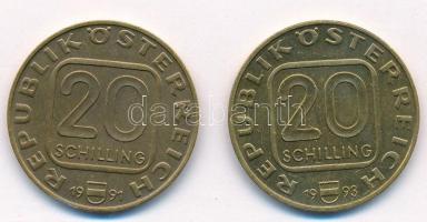 Ausztria 1991. 20Sch Cu-Ni-Al "Franz Grillparzer születésének 200. évfordulója" + 1993. 19...