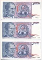 Jugoszlávia 1985. 5000D (3x) sorszámkövetők T:I,I- Yugoslavia 1985. 5000 Dinara (3x) sequential serials C:UNC,AU