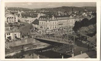 1944 Nagyvárad, Oradea; Körösparti részlet, híd, üzletek / Cris river, bridge, shops