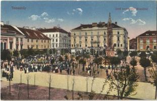 Temesvár, Timisoara; Jenő herceg tér, térzene, Temesi Agrár Takarékpénztár, Turul Czipőgyár Részv. Társ. főraktára / square, music band, savings bank, shops