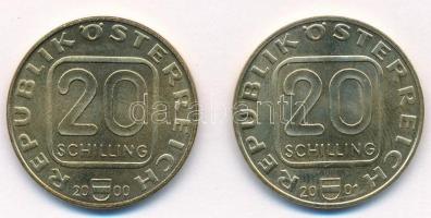 Ausztria 2000. 20Sch Cu-Ni-Al "Az első osztrák bélyeg 150. évfordulója" + 2001. 20Sch Cu-N...