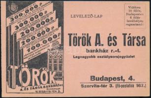 1931 A Török A. és Társa Bankház osztálysorsjáték húzásain résztvevő sorsjegyek megrendelési levelezőlapja