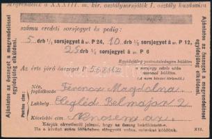 1931 A Török A. és Társa Bankház osztálysorsjáték húzásain résztvevő sorsjegyek megrendelési levelez...