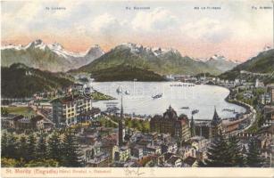 1909 Sankt Moritz, St. Moritz (Engadin); Hotel Bristol v. Bahnhof / hotel, railway station, motor boat station, tram
