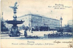 1902 Pozsony, Pressburg, Bratislava; Hotel National und Palugyais "Grüner Baum" / Nemzeti szálloda és Palugyai vendéglője a "Zöld fához" / hotel, restaurant (EK)