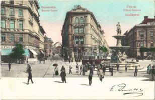 1908 Budapest VIII. Baross utca és Üllői út, gyógyszertár, villamos. Divald Károly 109-1907.