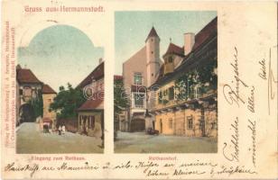 1907 Nagyszeben, Hermannstadt, Sibiu; Eingang zum Rathaus, Rathaushof / Városháza bejárata és udvara. Chromophototypie von Jos. Drotleff / town hall, entrance and courtyard (fl)