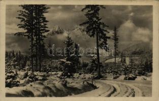 1947 Matlárháza, Tatranské Matliare (Magas-Tátra, Vysoké Tatry); Vyhlad na Lomnicky stít od Matliar / Lomnici-csúcs télen / mountain peak, winter (fl)