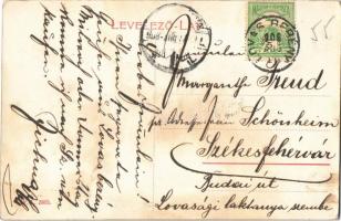 1908 Lovasberény, Római katolikus templom és iskola, munkásom állványokon. W.L. 2805.  (fl)