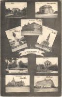 1915 Kecskemét, mozaiklap, rajta vasútállomás, városi színház, templomok, stb. (EK)