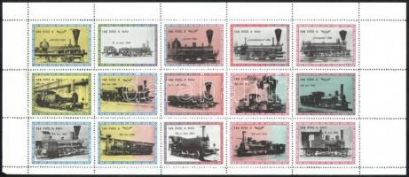 100 éves a MÁV 15 db-os levélzáró kisív, minden bélyegen más típusú nosztalgia mozdonnyal