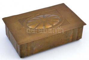 Szecessziós réz doboz, fa betéttel, 20×12×6 cm