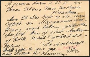 1915 Díj kiegészített díjjegyes levelezőlap Hollandiába küldve
