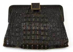 Krokodilbőr táska, kopásokkal, 17×21 cm