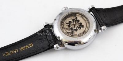 Patek Philippe replika automata karóra. Bőr szíjjal, működő állapotban  d:3,7 cm