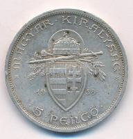 1938. 5P Ag "Szent István" T:1- patina Adamo P8.1