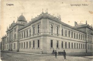 1906 Lugos, Lugoj; Igazságügyi palota. Auspitz Adolf kiadása / Palace of Justice (kissé ázott sarok / slightly wet corner)