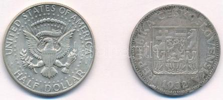Vegyes: Amerikai Egyesült Államok 1967. 1/2$ Ag "Kennedy" + Csehszlovákia 1932. 10K Ag T:1...