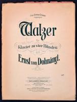 Dohnányi Ernő: Walzer für Klavier zu vier Händen. Leipzig-Wien, Ludwig Doblinger. Papírkötésben, hiányos borítóval, a borító elvált a kötéstől, rossz állapotban.