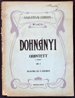 Dohnányi Ernő: Quintett (C Moll) für Klavier zu vier Händen. Op. 1. Universal Edition. N. 1879. Papírkötésben, hiányos borítóval, a borító elvált a kötéstől, rossz állapotban.
