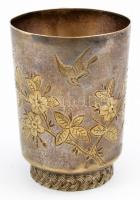 Nikkel boros pohár, kézi díszítéssel, kopásnyomokkal, kis deformációkkal, m: 7 cm