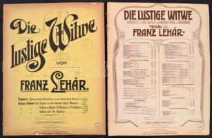 Lehár Ferenc: Die Lustige Witwe. I-II. Operette in Drei Akten von Viktor Léon und Leo Stein. Musik von Franz Lehár. Wien, Ludwig Doblinger. Zongorakivonat. Az egyik borítója hiányos, a másik borítója szakadt.
