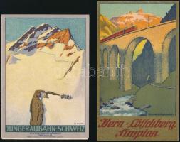 cca 1910 Svájci utazási prospektusok (Jungfraubahn, Lötschberg), litho, 2 db