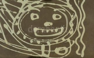 Szántó Piroska (1913-1998): Fejek, jelek. Olaj, papír, jelzés nélkül, üvegezett keretben, 24×32 cm