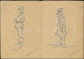 Katonarajzok, 10 db, ceruza, papír, Mednyánszky jelzéssel, 21×15 cm