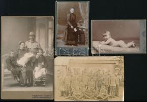 cca 1910-1940 11 db vegyes fotó, keményhátú, fotólap, családi témákkal, kisbaba, katona, stb., 6,5×10,5 és 16×10 cm közötti méretekben