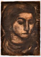 Jelzés nélkül: Női arc. Szén-akvarell, papír, 40×29 cm